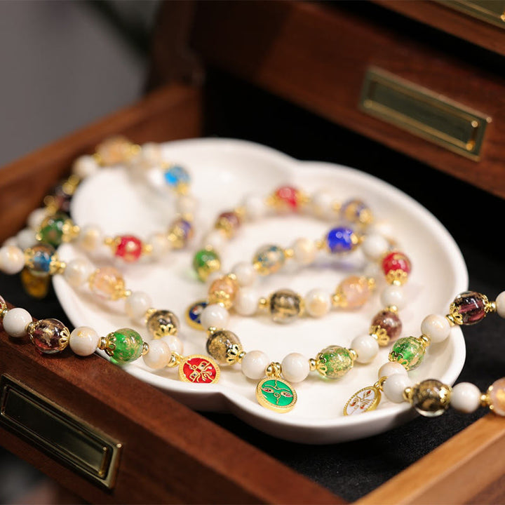 Buddha Stones Tibetano Cinque Dio della Ricchezza Fortuna Liuli Perlina di Vetro Incenso Cenere Perlina di Porcellana Braccialetto con Ciondolo