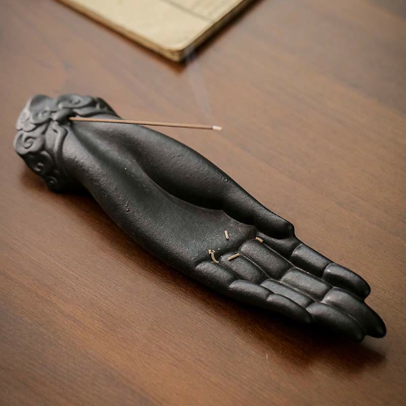 Bruciatore di incenso di benedizione con nuvole di buon auspicio in ceramica a mano di Buddha