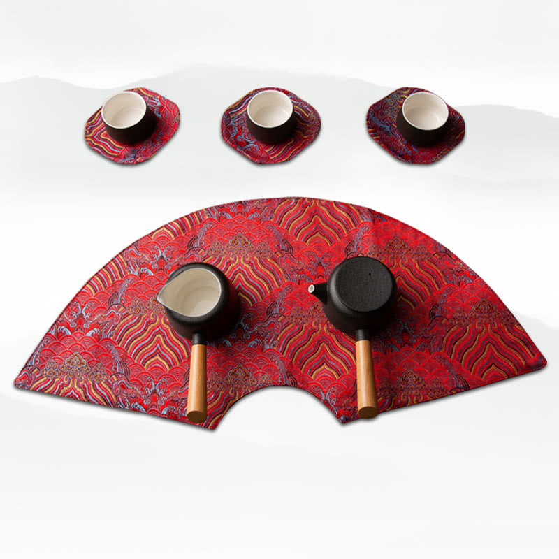 Buddha Stones Vintage Sea Wave Bamboo Plum Blossom Ricamato Tazza Sottobicchiere Tazza da Tè Kung Fu Tappetino da Tè