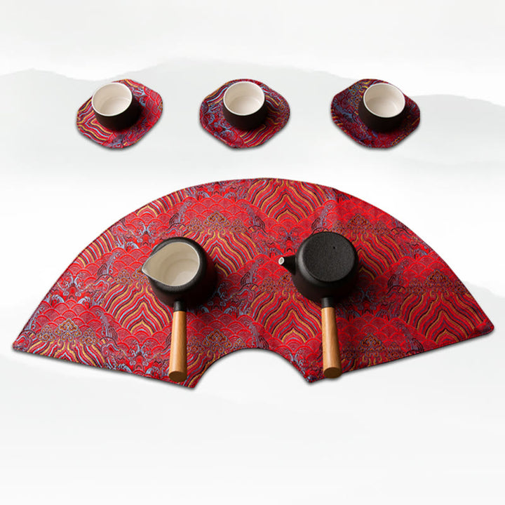 Buddha Stones Vintage Sea Wave Bamboo Plum Blossom Ricamato Tazza Sottobicchiere Tazza da Tè Kung Fu Tappetino da Tè