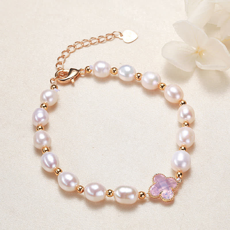 Bracciale a catena con quadrifoglio Buddha Stones, perle e ricchezza