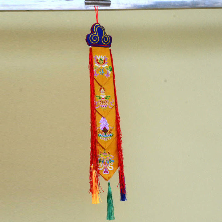 Fiore di loto Otto simboli di buon auspicio Meditazione Illuminazione Nappe colorate Arte murale