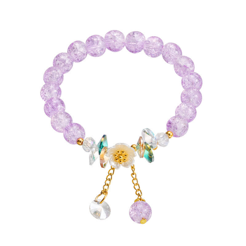 Braccialetto di perline di vetro con ciondolo a forma di fiore con design semplice Buddha Stones