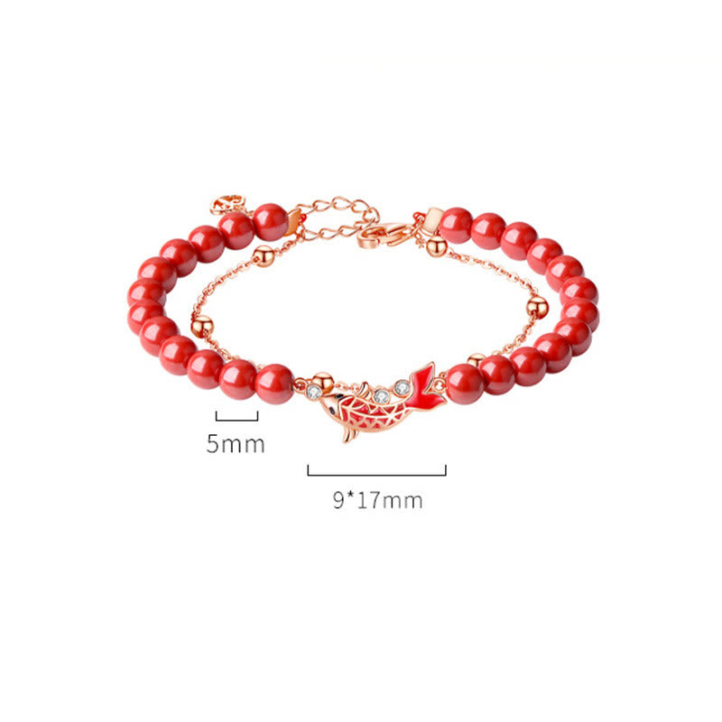 Bracciale a catena a doppio strato con zirconi e cinabro, in argento sterling 925, con pesce koi portafortuna, Buddha Stones - image 14