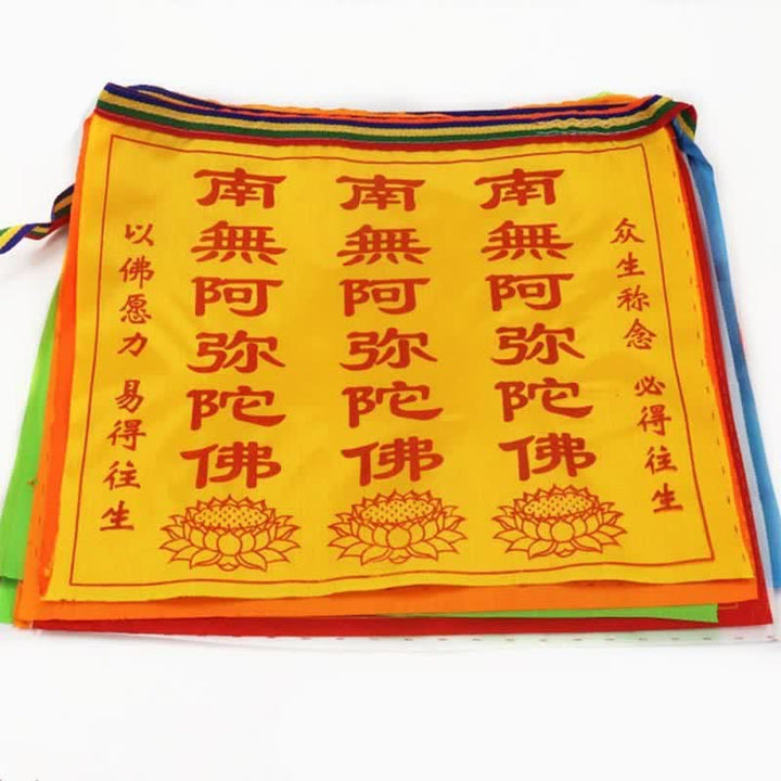 Buddha Stones Bandiera di preghiera tibetana a 7 colori con cavallo a vento e loto di buon auspicio per esterni, 21 pezzi. - image 7