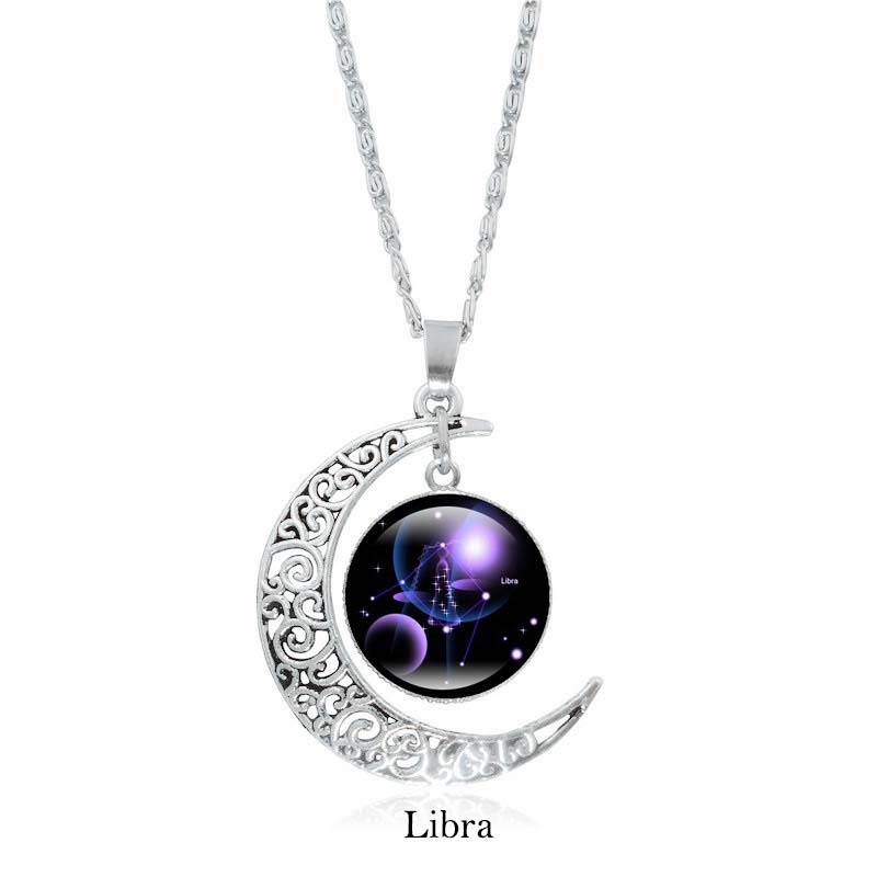 Buddha Stones Collana con ciondolo a catena con 12 costellazioni dello zodiaco e protezione della luna - Libra - image 2
