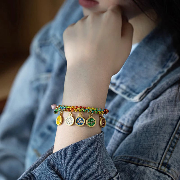 Braccialetto intrecciato con corda colorata tibetana Buddha Stones Five God of Wealth Luck