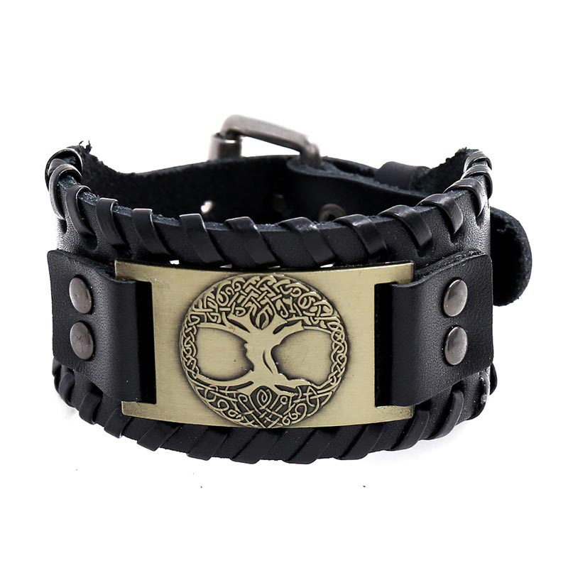 Buddha Stones Bracciale in pelle con albero della vita portafortuna - D'oro - image 4