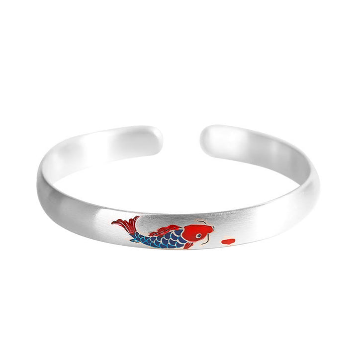 Braccialetto con polsino portafortuna in argento sterling 999 con pesce koi Buddha Stones - image 7