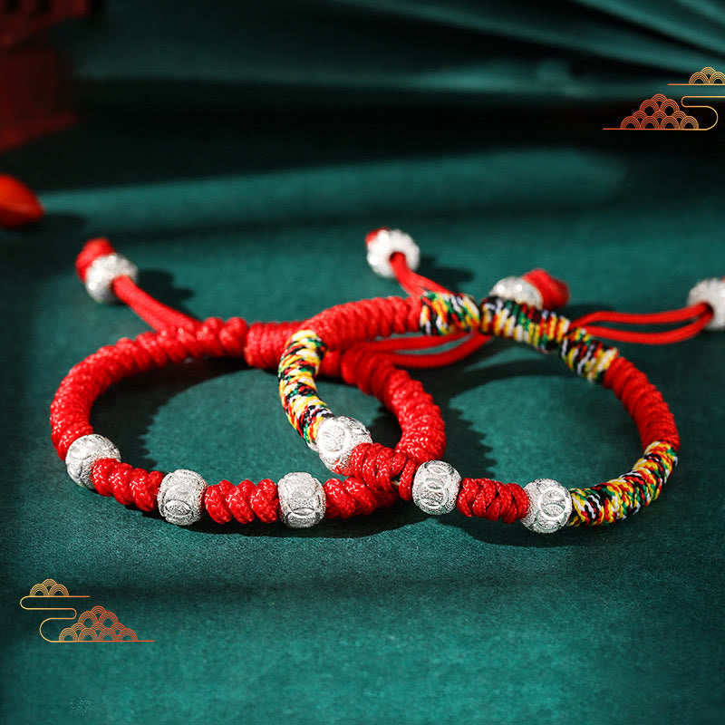 Braccialetto per bambini intrecciato a mano con Buddha Stones King Kong in argento sterling 925, multicolore, rosso, con corda, resistenza - image 0