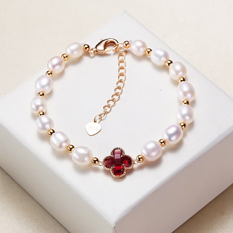 Bracciale a catena con quadrifoglio Buddha Stones, perle e ricchezza