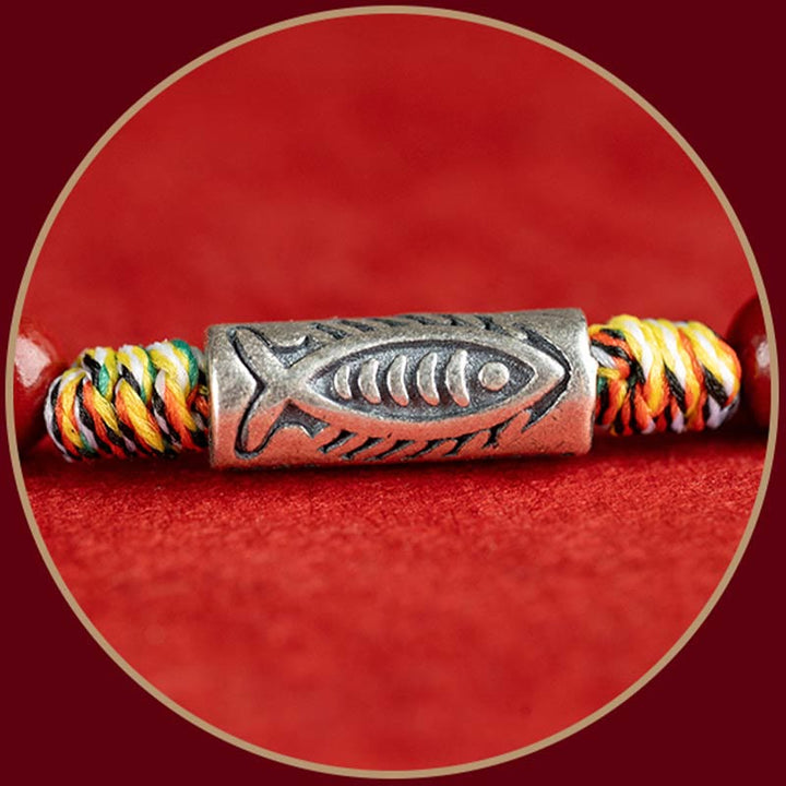 Buddha Stones 925 Sterling Silver Koi Fish Cinnabar Bead Wealth Braccialetto intrecciato artigianale Cavigliera - image 8