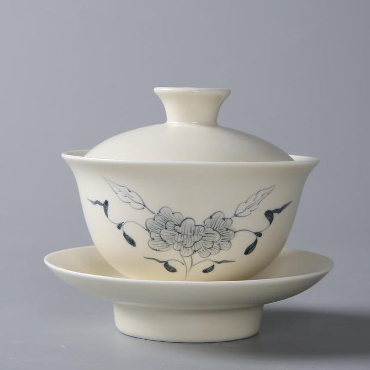 Buddha Stones dipinto a mano melograno ibisco pino loto ceramica gaiwan sancai tazza da tè kung fu tazza da tè e piattino con coperchio