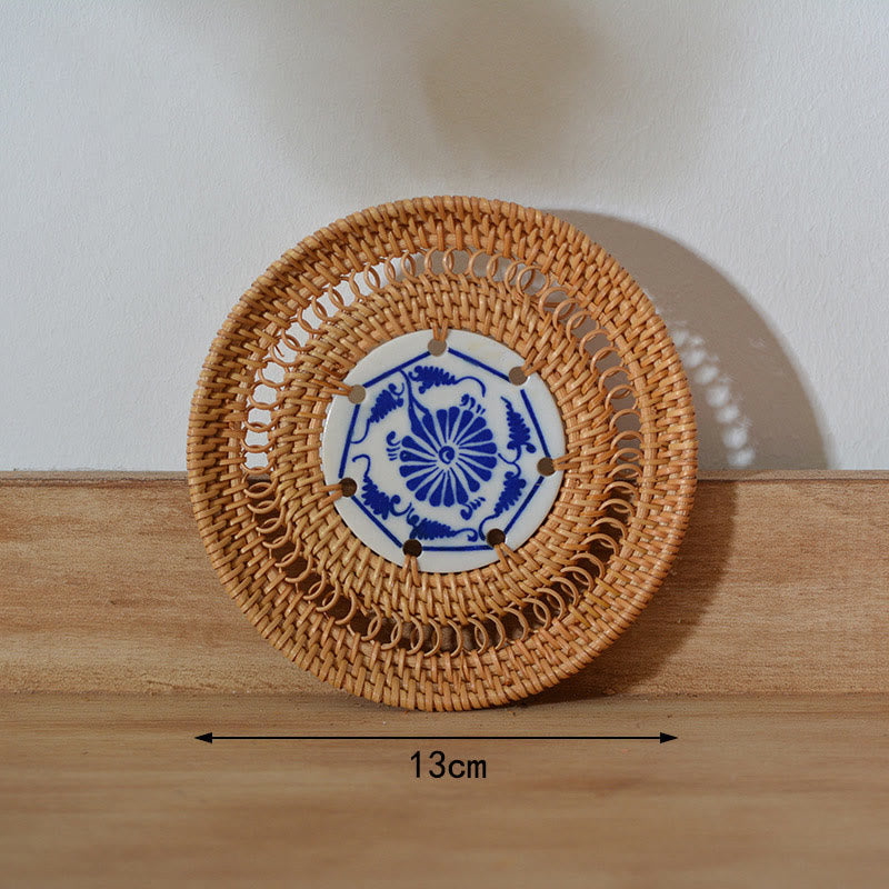 Sottobicchiere per tazza da tè in rattan con motivo floreale in ceramica - Sottobicchiere in ceramica da 13 cm - image 14