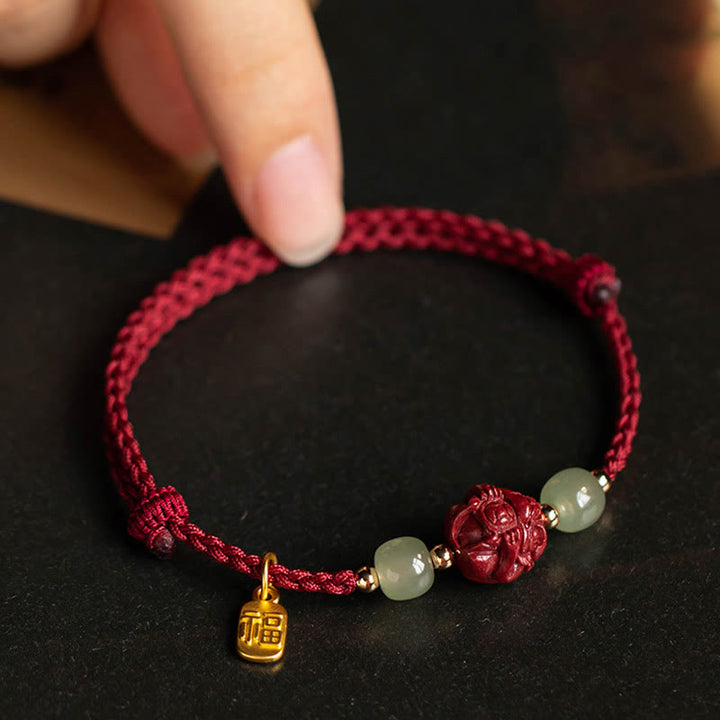 Buddha Stones , cinabro naturale, zodiaco cinese, giada Hetian, carattere Fu, braccialetto di corda della fortuna - image 10