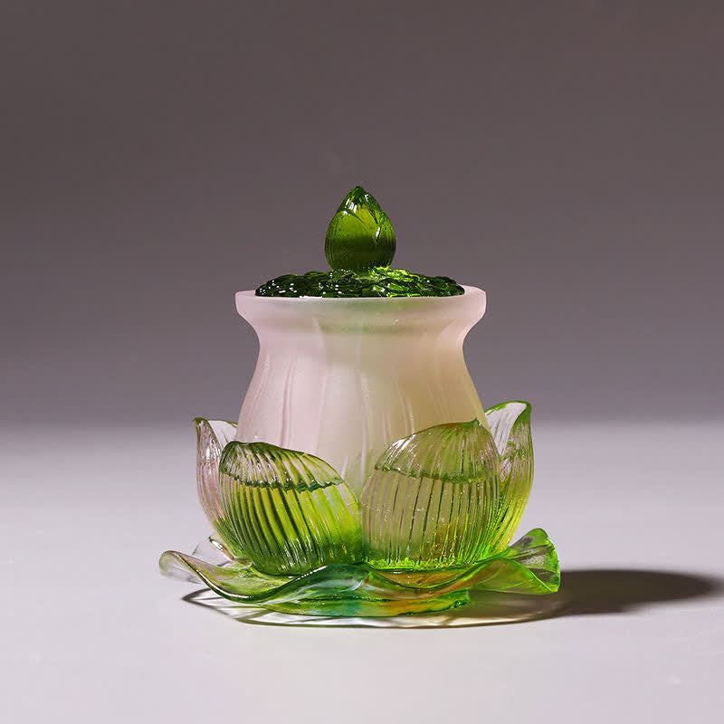 Feng Shui Lotus fatto a mano Liuli Crystal Art Piece Home Office Offerta Decorazione - image 2