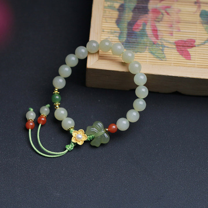 Bracciale Buddha Stones 925 Sterling Silver Jade Luck Flower Butterfly - image 3