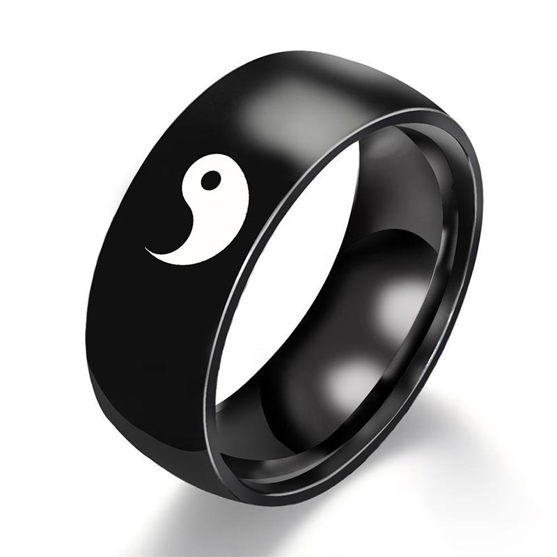 Anello di coppia in acciaio al titanio con equilibrio Yin Yang Buddha Stones