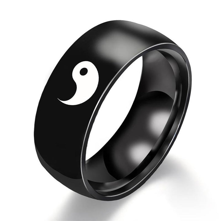 Anello di coppia in acciaio al titanio con equilibrio Yin Yang Buddha Stones