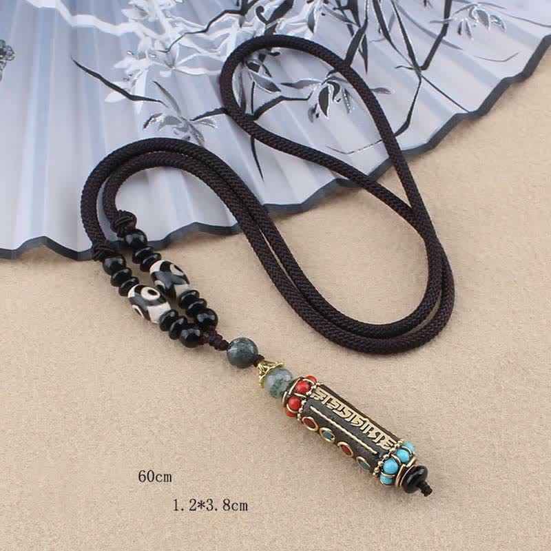 Ciondolo per collana in legno di wenge con Buddha Stones tibetano Om Mani Padme Hum Dzi - image 11