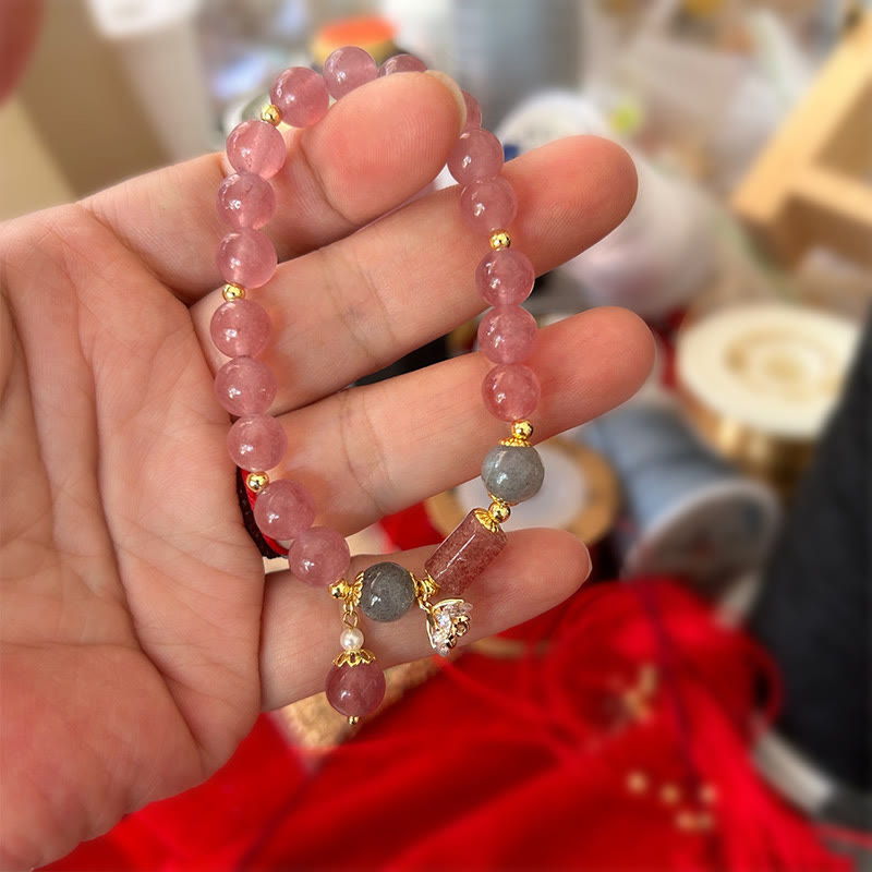 Braccialetto con ciondolo positivo a forma di fiore in zircone naturale al quarzo fragola Buddha Stones