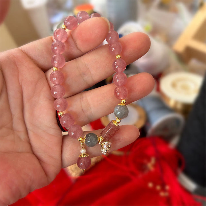 Braccialetto con ciondolo positivo a forma di fiore in zircone naturale al quarzo fragola Buddha Stones