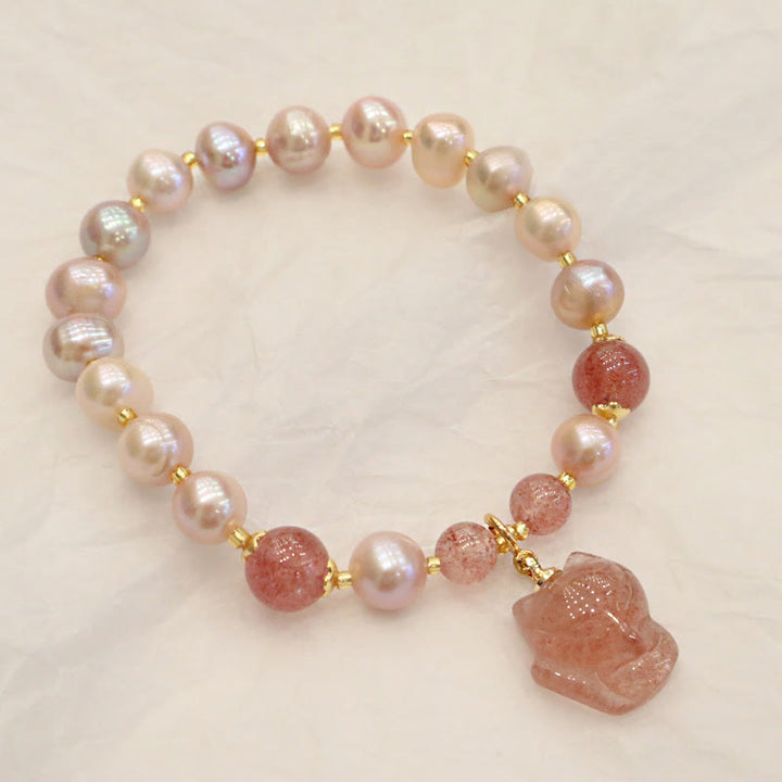 Braccialetto con ciondolo guarigione amore volpe carina perla naturale quarzo fragola Buddha Stones