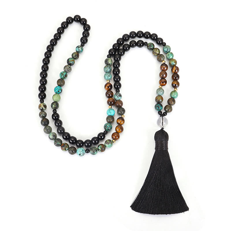 Buddha Stones 108 Mala Beads Pietra naturale Occhio di tigre Turchese Protezione Forza Bracciale Collana