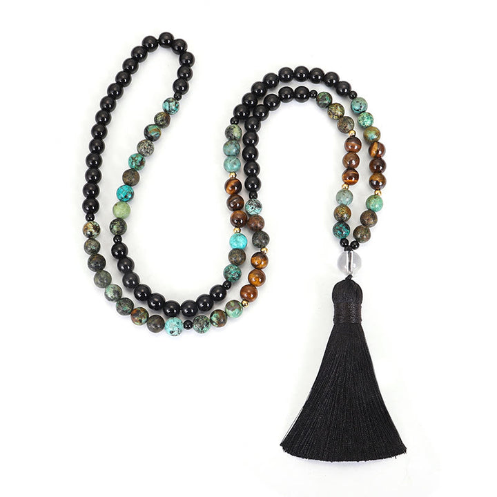 Buddha Stones 108 Mala Beads Pietra naturale Occhio di tigre Turchese Protezione Forza Bracciale Collana