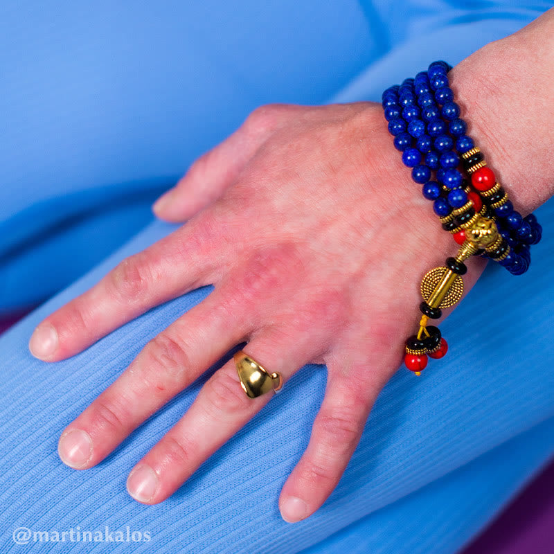 Braccialetto positivo in pietra tibetana Mala con lapislazzuli e lazurite Buddha Stones - image 5