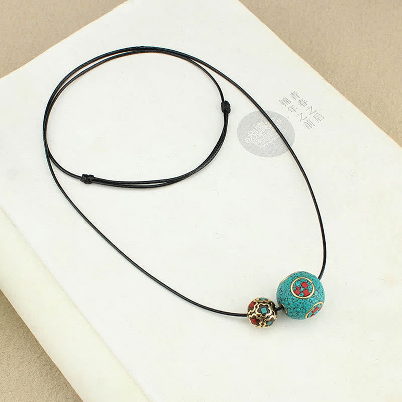 Collana con ciondolo con doppia perla turchese tibetana Buddha Stones, protezione e forza - image 7
