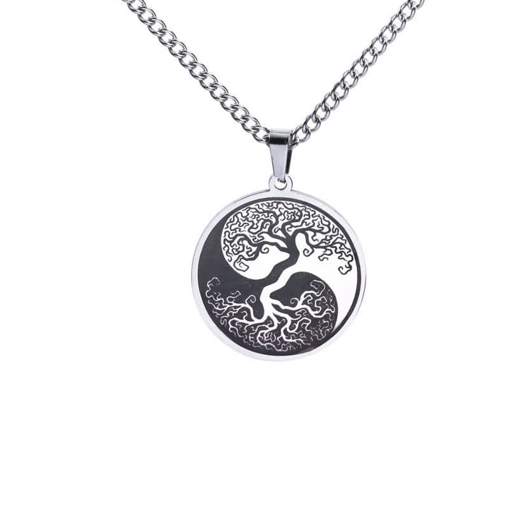 Collana con ciondolo in acciaio al titanio e Buddha Stones, l'albero della vita - Argento - image 5