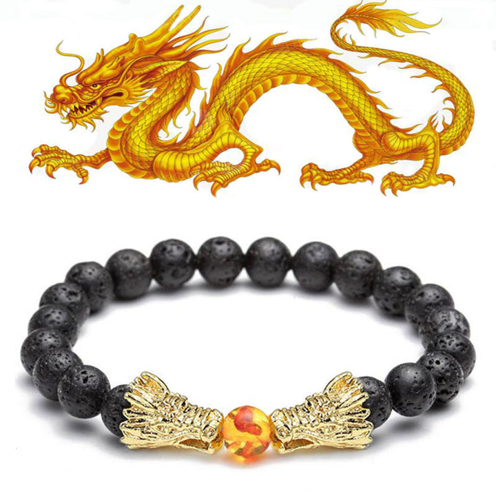Braccialetto di perline con benedizione del drago, pietra lavica turchese bianco Buddha Stones - Lava Rock&Gold - image 25