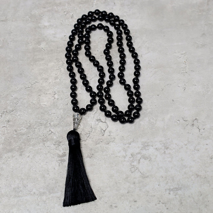 Buddha Stones 108 Mala Perle di Onice Nero Yoga Meditazione Preghiera Collana