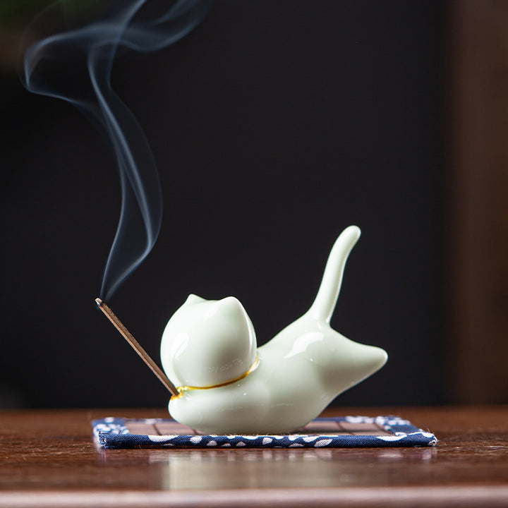 Decorazione per bruciatore di incenso in ceramica con gatto e panda, per benedizione - Porta incenso Honeydew Cat - image 11