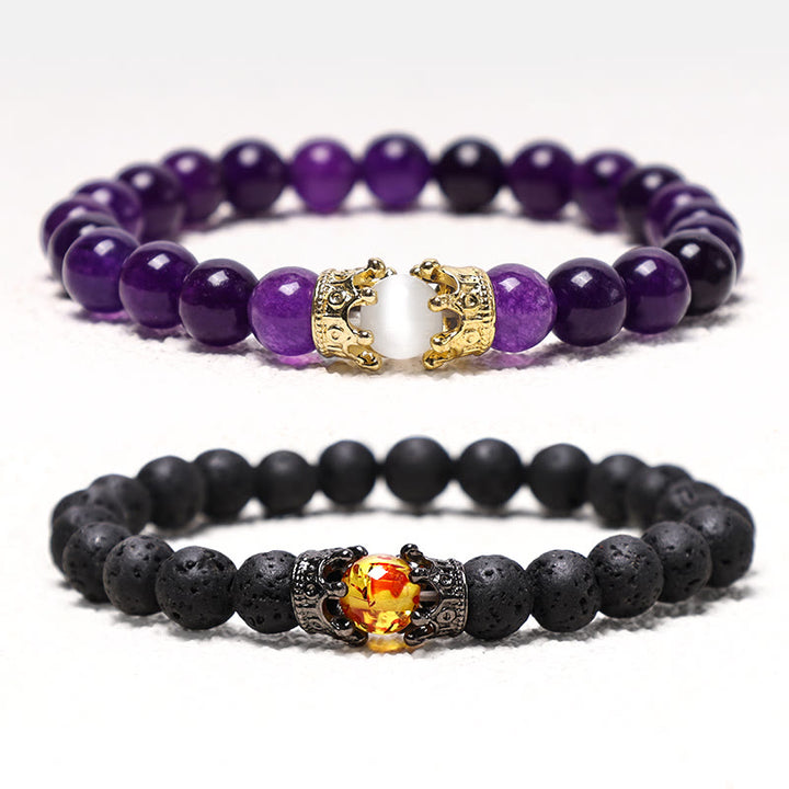 Buddha Stones Pietra naturale Corona del re e della regina Perline di energia curativa Bracciale di coppia