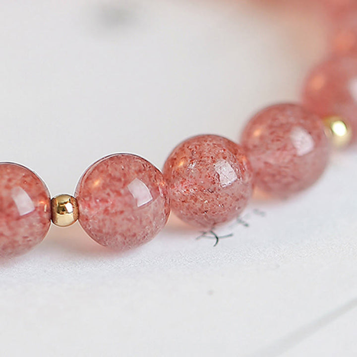 Braccialetto con ciondolo curativo in quarzo fragola placcato oro 14K Buddha Stones Fu