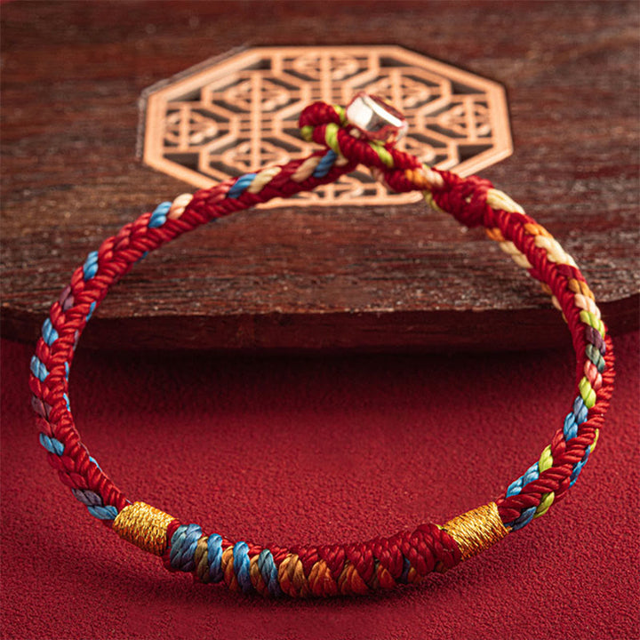 Bracciale multicolore Buddha Stones "Possa tu essere al sicuro e fortunato nell'anno a venire" - Filo d'oro a cinque colori - 19 cm - Fibbia in argento 925 - image 8