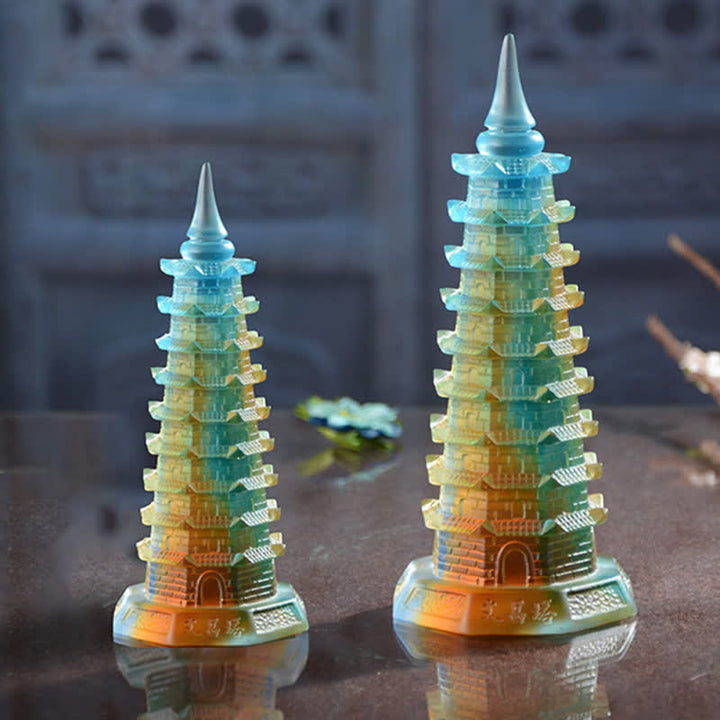 Torre di Wenchang Feng Shui fatta a mano in cristallo Liuli Pagoda Pezzo d'arte Fortuna Decorazione per ufficio in casa - image 4