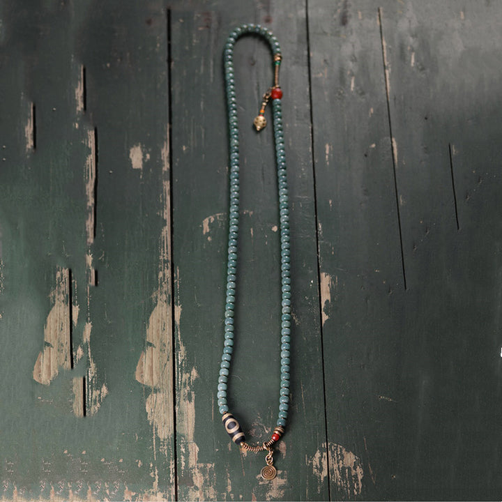 Buddha Stones 108 Mala Beads Bodhi Seed Dzi Bead Wisdom Bracciale