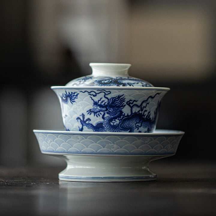 Tazze da tè in ceramica con motivo drago blu Buddha Stones Kung Fu