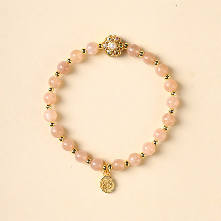 Bracciale con ciondolo positivo Fu Character Buddha Stones placcato oro 14K, quarzo fragola naturale Labradorite Sun Stone