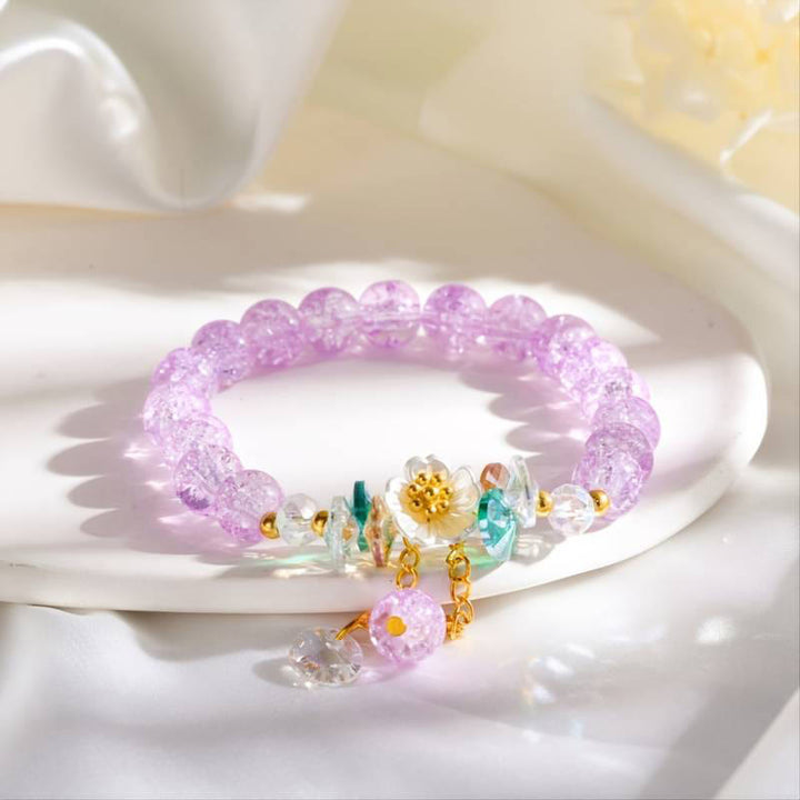 Braccialetto di perline di vetro con ciondolo a forma di fiore con design semplice Buddha Stones