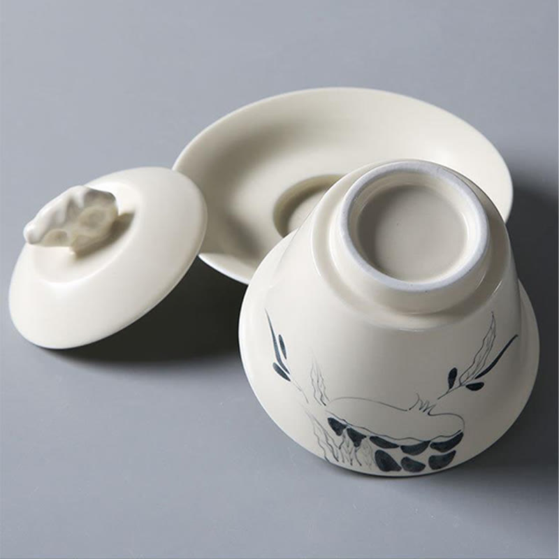 Buddha Stones dipinto a mano melograno ibisco pino loto ceramica gaiwan sancai tazza da tè kung fu tazza da tè e piattino con coperchio