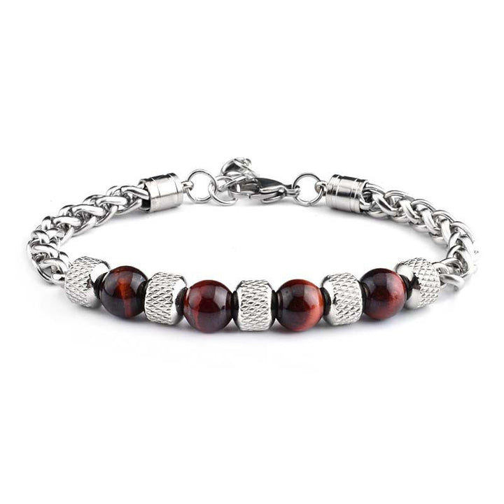Buddha Stones Bracciale coraggio con perline in occhio di tigre e onice nero - Occhio di tigre rosso 8mm - image 7