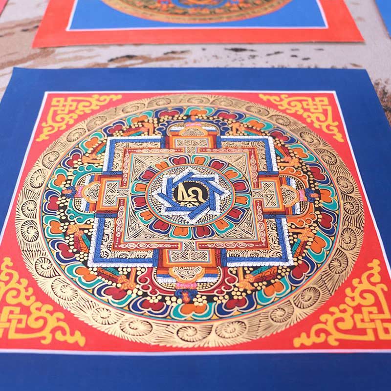 Dipinto Thangka tibetano fatto a mano, benedizione Thangka, scatola cieca, motivo a colori casuali