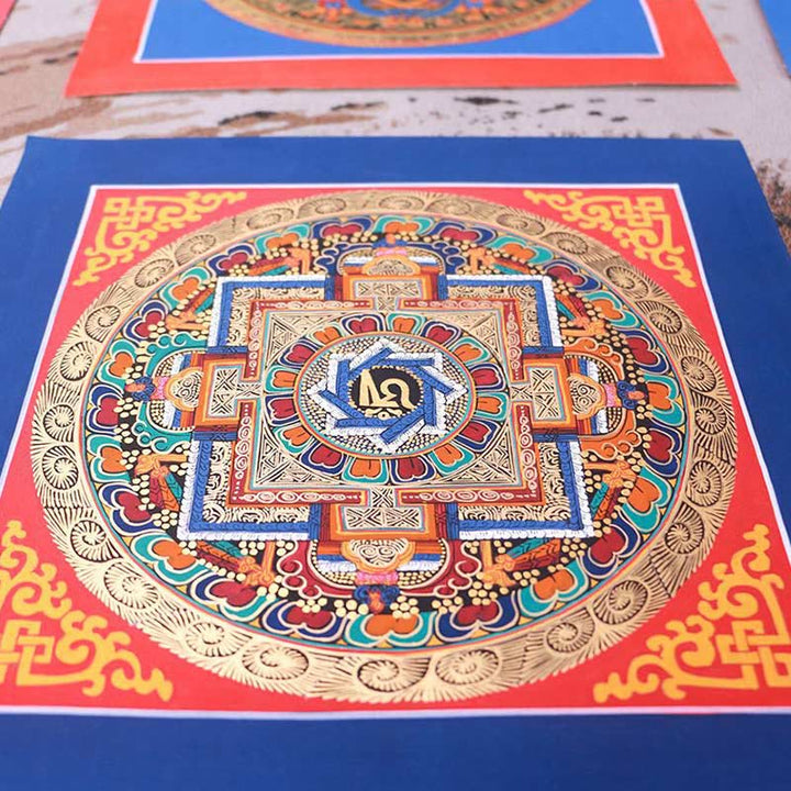 Dipinto Thangka tibetano fatto a mano, benedizione Thangka, scatola cieca, motivo a colori casuali