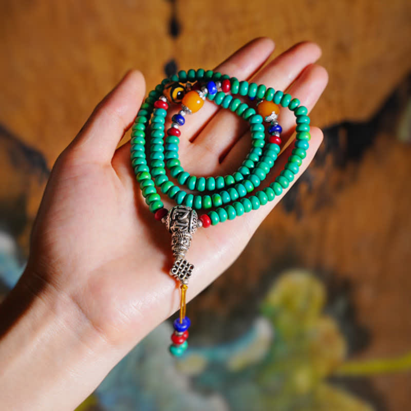 Buddha Stones 108 Mala Beads Tibetano Turchese Dzi Bead Braccialetto di Protezione