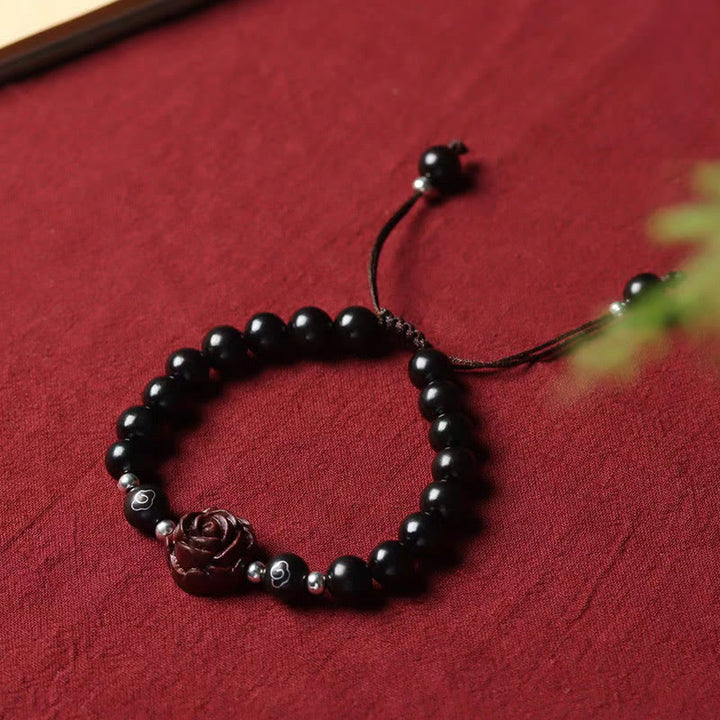 Braccialetto Buddha Stones con piccola foglia di sandalo rosso e lenitivo - Sandalo rosso a foglia piccola (Tene lontani gli spiriti maligni ♥ Protezione) - image 1