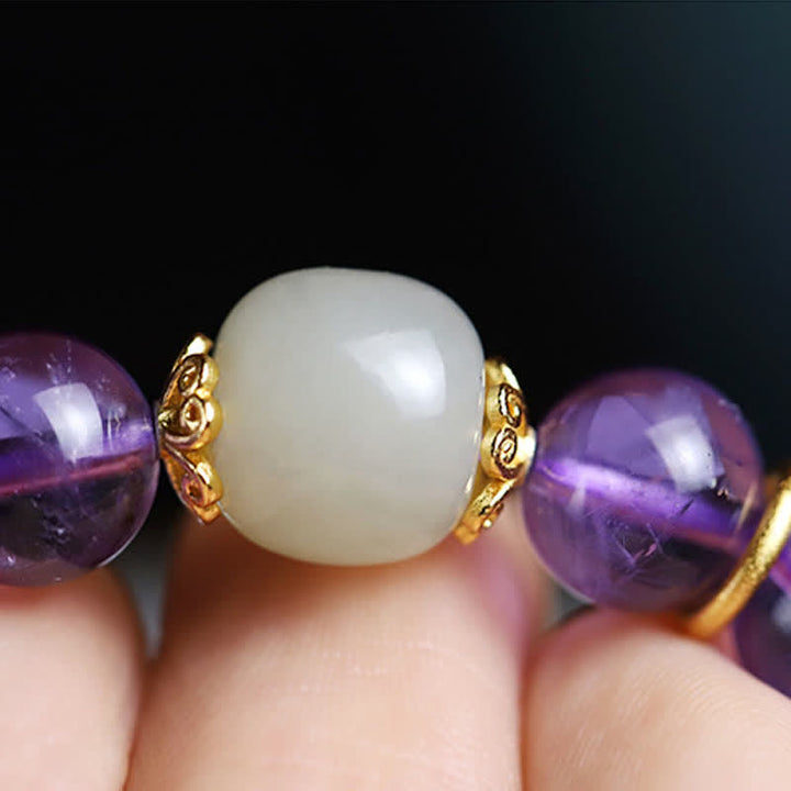 Braccialetto con ciondolo curativo in giada Hetian con cristallo di ametista naturale Buddha Stones